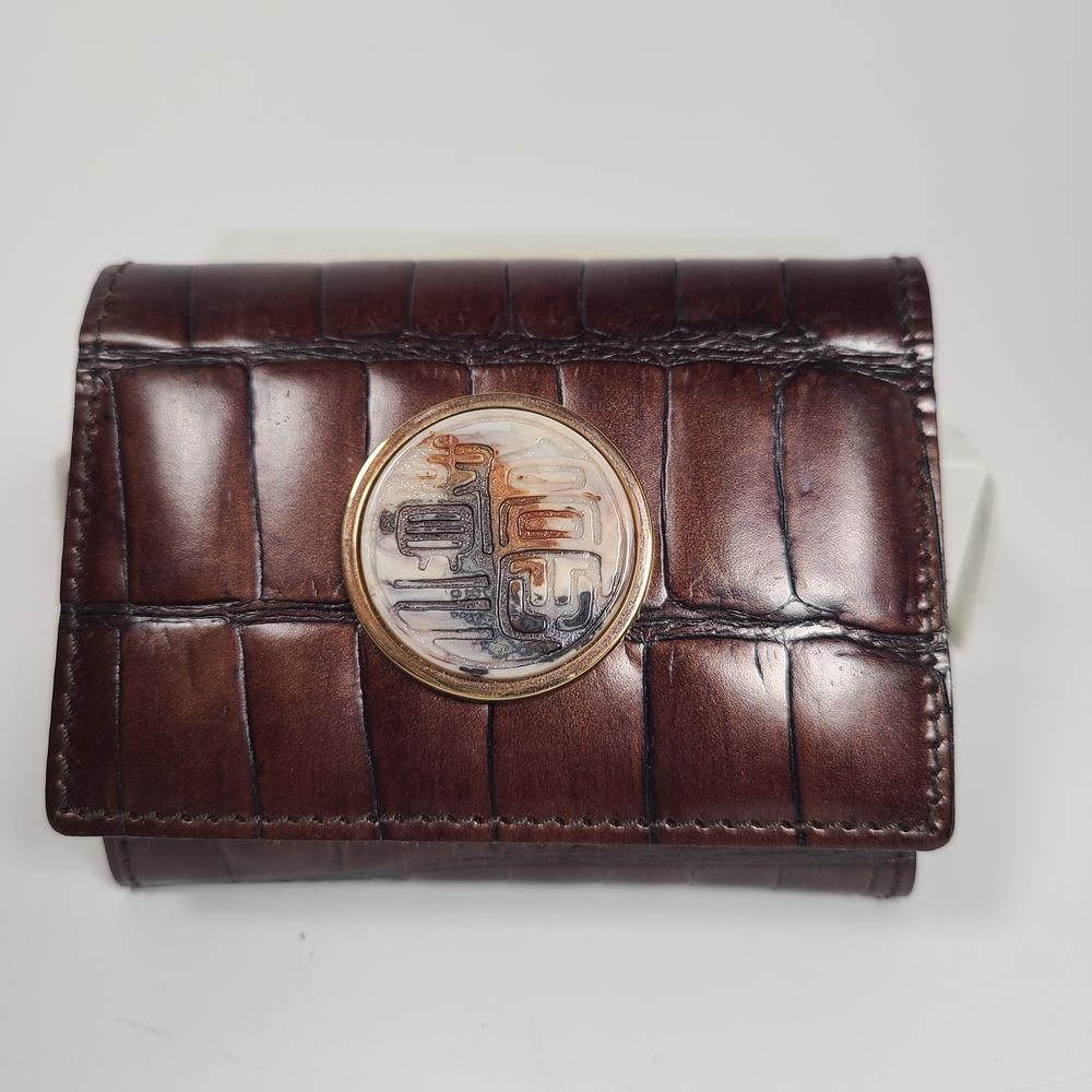 Kenzo Dark Brown Embossed Card Holder Calf leather